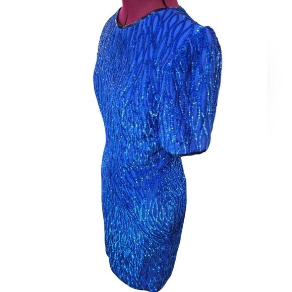 Vintage Ste'nay Blue silk sequined midi dress - Picture 4 of 8